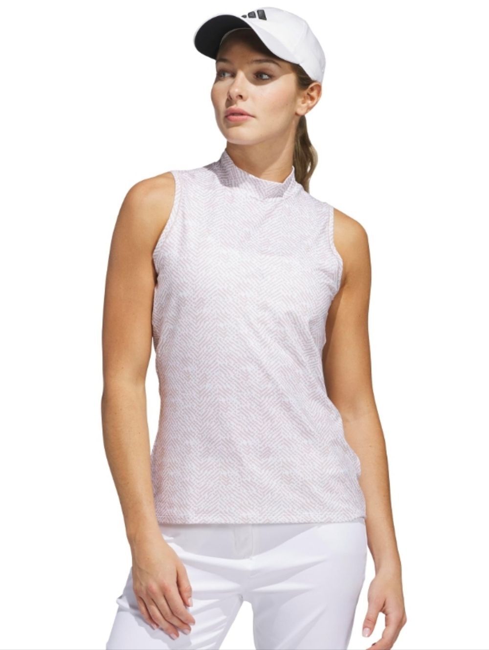 NWT Adidas Mock Neck Golf Polo Sleeveless Shirt Tank Top White Tan - Size XXL